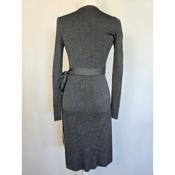 Diane von Furstenberg Grey/Silver Wool-Blend Wrap Midi Dress Sz XS/S - Picture 3 of 5